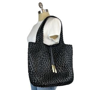 Calvin Klein Naomi Black Metallic Woven Tote Shoulder Purse